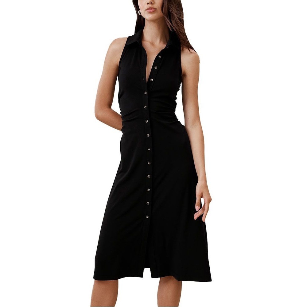 New Banana Republic Racer Ruched Waist Shirring Side Midi Dress Black